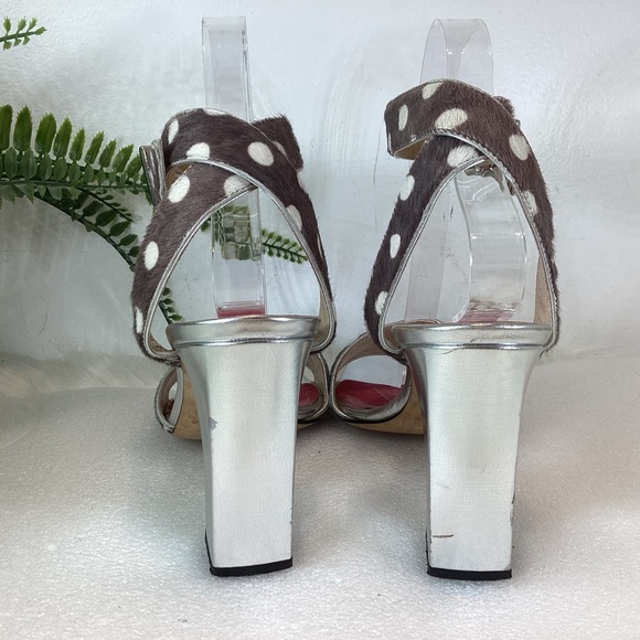 KATE SPADE NY POLKA DOT LEATHER PONY HAIR ANKLE STRAP SANDALS ITALY SZ 8 - Picture 12 of 14